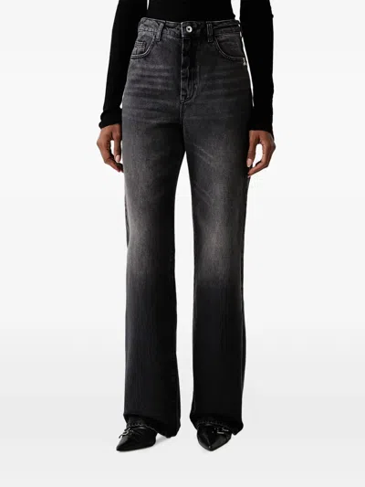 Patrizia Pepe Faded-effect Fly-motif Jeans In Black