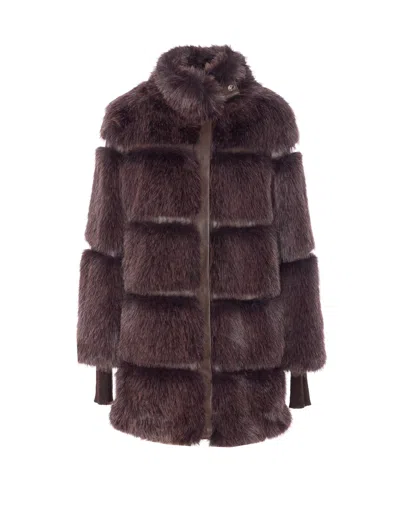 Patrizia Pepe Faux Fur Jacket In Brown