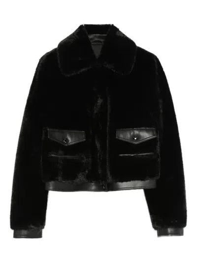 Patrizia Pepe Faux-fur Leather-trimmed Jacket In Black