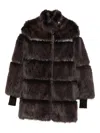 Patrizia Pepe Faux Fur Midi Jacket In Brown