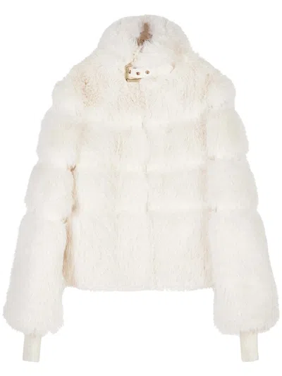 Patrizia Pepe Faux-fur Buckle-collar Jacket  In White