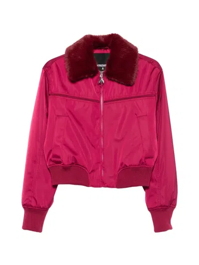 Patrizia Pepe Faux-fur Collar Satin Bomber Jacket In Pink