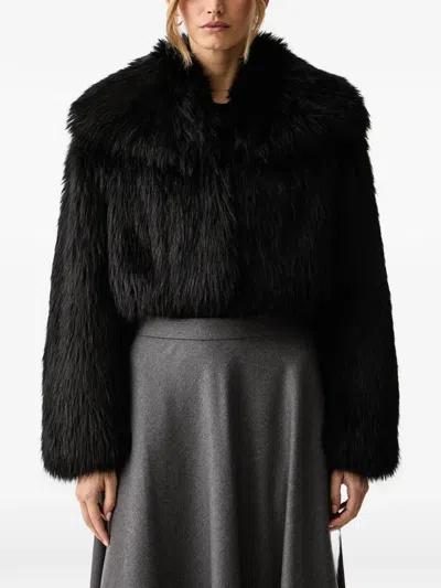 Patrizia Pepe Faux-fur Cropped Jacket In Black