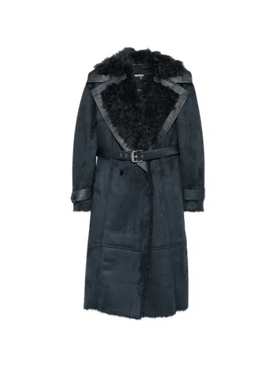 Patrizia Pepe Faux-shearling Belted Coat In Blue