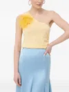 Patrizia Pepe Feather One-shoulder Top In Yellow