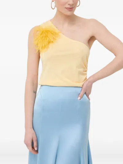 Patrizia Pepe Feather One-shoulder Top In Yellow