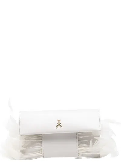 Patrizia Pepe Feather-trim Leather Cross Body Bag In White