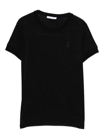 Patrizia Pepe Fine-knit Short-sleeved T-shirt In Black