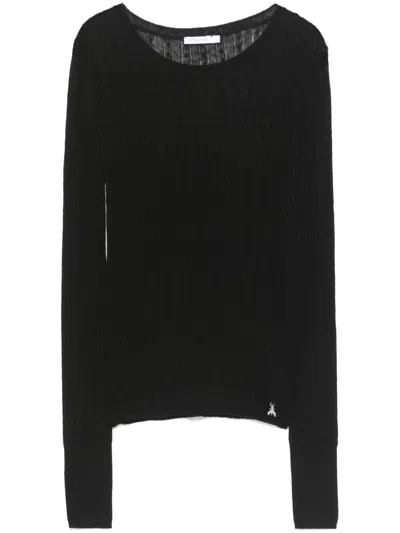 Patrizia Pepe Ribbed Knit Top  In Black