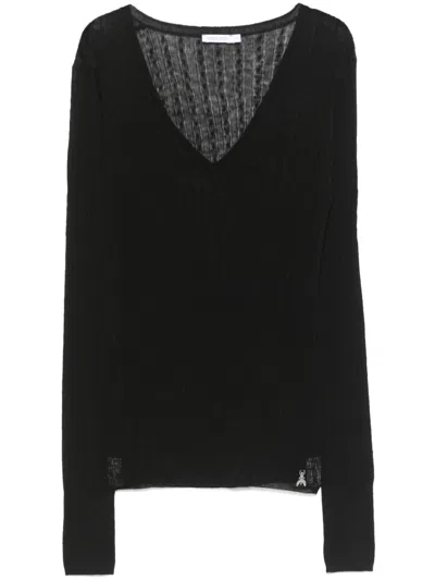 Patrizia Pepe Fine-knit V-neck Sweater In Black