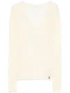 Patrizia Pepe Fine-knit V-neck Sweater In Neutrals