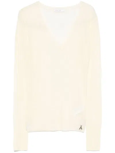 Patrizia Pepe Fine-knit V-neck Sweater In White