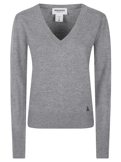 Patrizia Pepe Finely Knit V-neck Cashmere Sweater In Gray