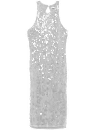 Patrizia Pepe Fitted Evening Dress With Sequined Detailing In Metallic