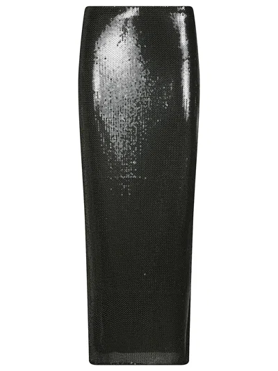 Patrizia Pepe Fitted Long Skirt With Subtle Back Slit And Shimmering Texture In Black