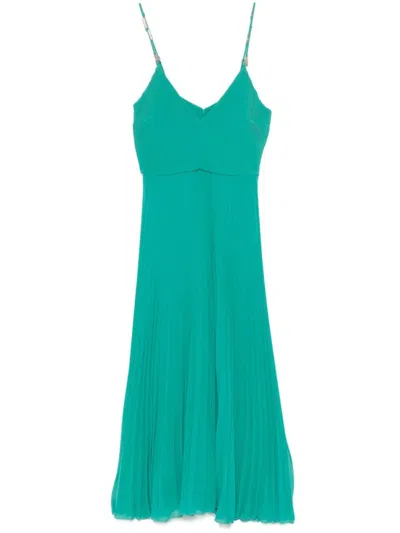 Patrizia Pepe Fitted Midi Dress With Deep V-neckline In Green