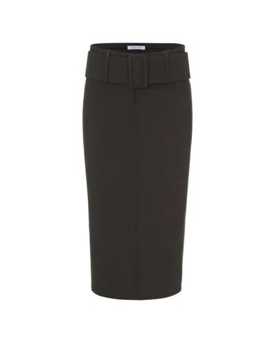 Patrizia Pepe Fitted Midi Pencil Skirt With High Waist And Front Slit In Black