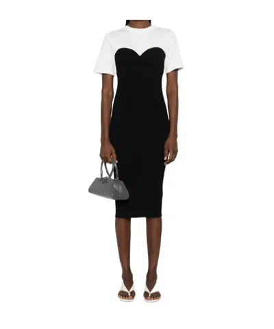 Patrizia Pepe Fitted Ribbed Midi Dress In Black