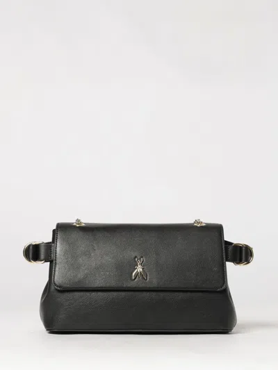 Patrizia Pepe Flared Smooth Leather Shoulder Bag With Sliding Chain Handle In Black