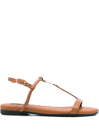 Patrizia Pepe Flat Leather Sandals In Brown