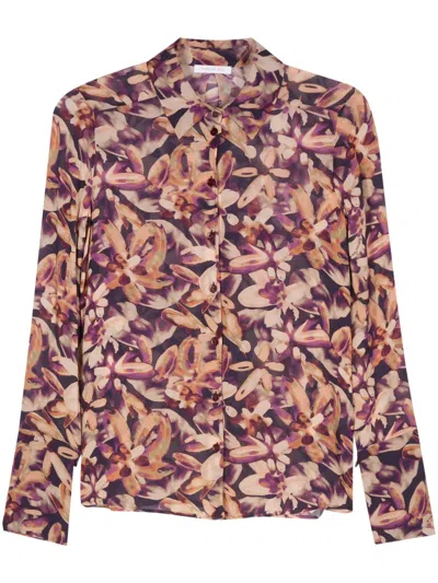 Patrizia Pepe Floral Crepe Shirt In Purple