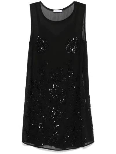Patrizia Pepe Floral-embroidered Mini Dress In Black