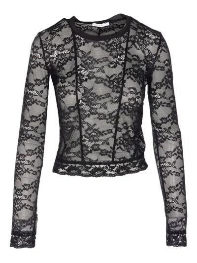 Patrizia Pepe Floral-lace Long-sleeve Top In Black