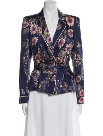Pre-owned Patrizia Pepe Floral Print Blazer In Blue