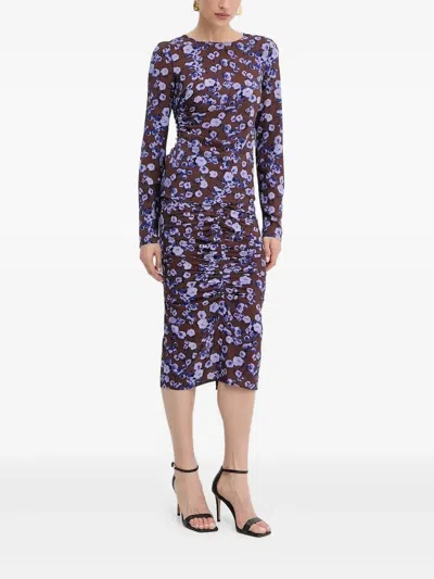 Patrizia Pepe Floral-print Ruched Midi Dress In Purple