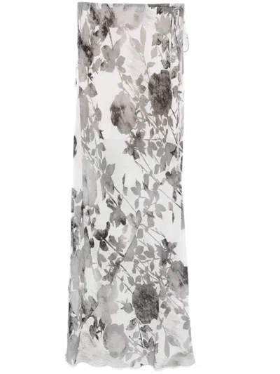 Patrizia Pepe Flower-print Maxi Skirt In Gray