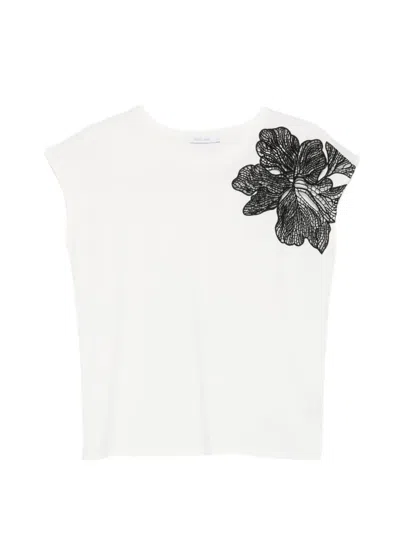 Patrizia Pepe Flower-appliqué T-shirt In White