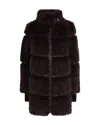 Patrizia Pepe Fluffy Midi Coat In Brown In Black