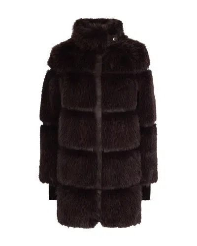 PATRIZIA PEPE FLUFFY MIDI COAT IN BROWN