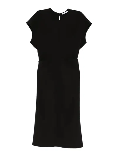 Patrizia Pepe Fluid Midi Dress In Twill In Black