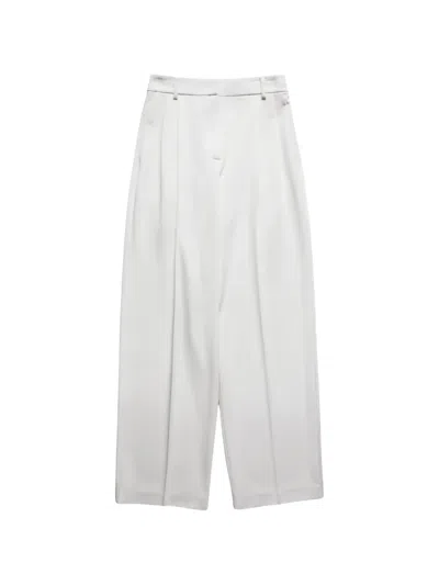 Patrizia Pepe Fluid Pleated Wide-leg Trousers In White