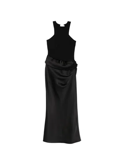 Patrizia Pepe Fluid Satin Maxi Dress In Black