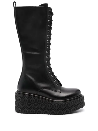 Patrizia Pepe Fly-embossed Wedge Boots In Black