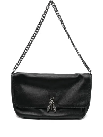 Patrizia Pepe Fly Leather Shoulder Bag In Black