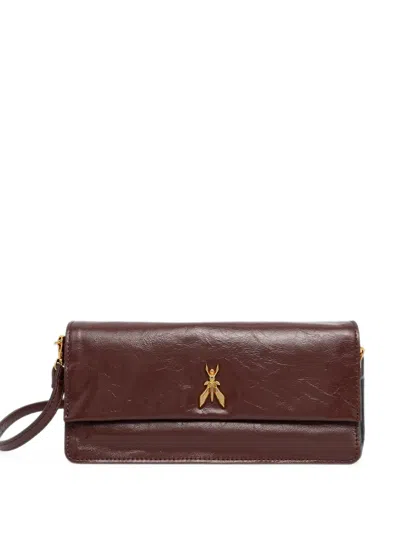 Patrizia Pepe Fly Logo Calf Leather Clutch Bag In Blue