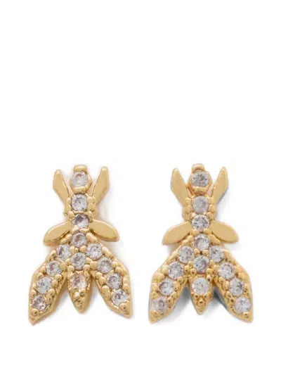 Patrizia Pepe Fly Logo Crystal-embellished Earrings In Gold