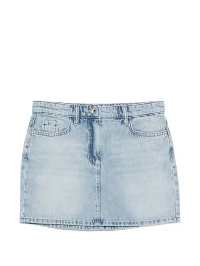 Patrizia Pepe Fly Logo-plaque Denim Mini Skirt In Blue