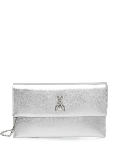 Patrizia Pepe Fly Metallic-effect Clutch Bag In Silver