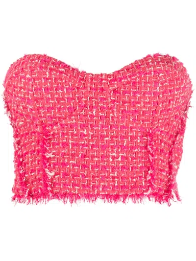 Patrizia Pepe Frayed Tweed Bustier Top In Pink