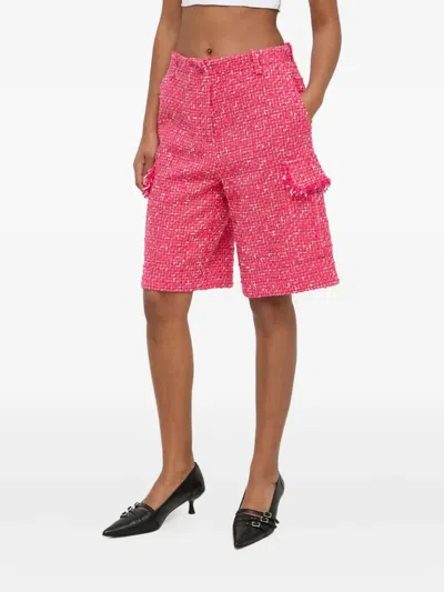 Patrizia Pepe Frayed Tweed Shorts In Pink