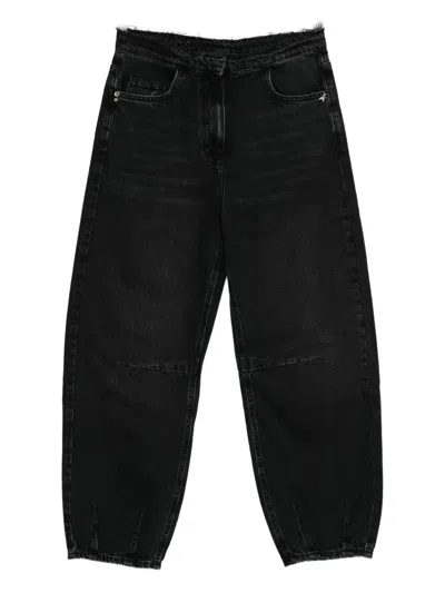 Patrizia Pepe Frayed-waist Balloon Jeans In Black