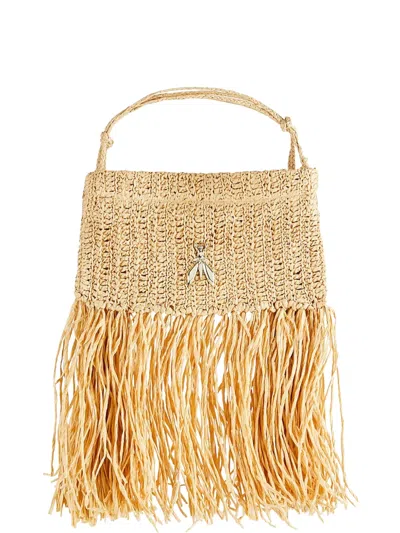 Patrizia Pepe Fringed Fly-logo Shoulder Bag In Nude