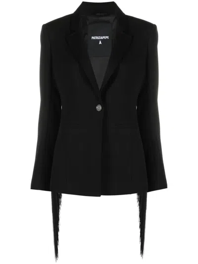 Patrizia Pepe Fringed Twill Blazer In Black