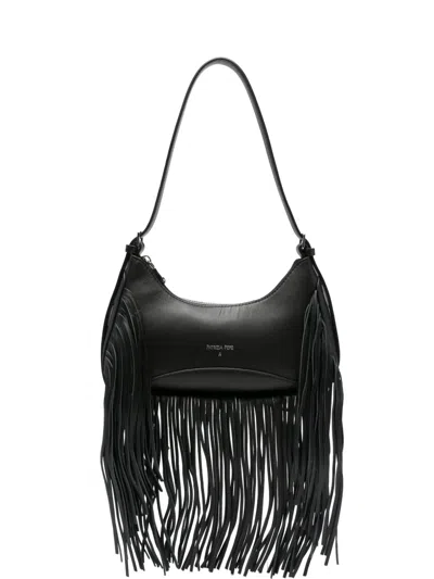 Patrizia Pepe Fringe-detail Leather Shoulder Bag In Black