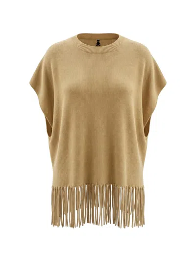 Patrizia Pepe Fringe-trim Knitted Poncho In Yellow