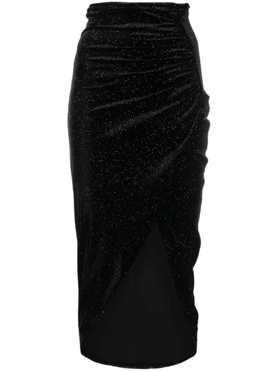 Patrizia Pepe Gathered Glitter Asymmetric Skirt In Black